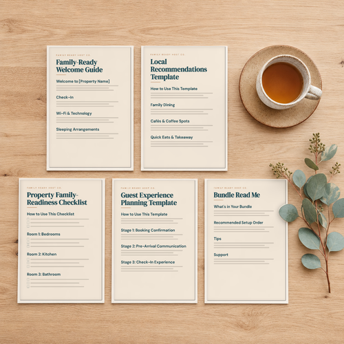 Family-Ready Host Starter Bundle - all five templates laid out on a table