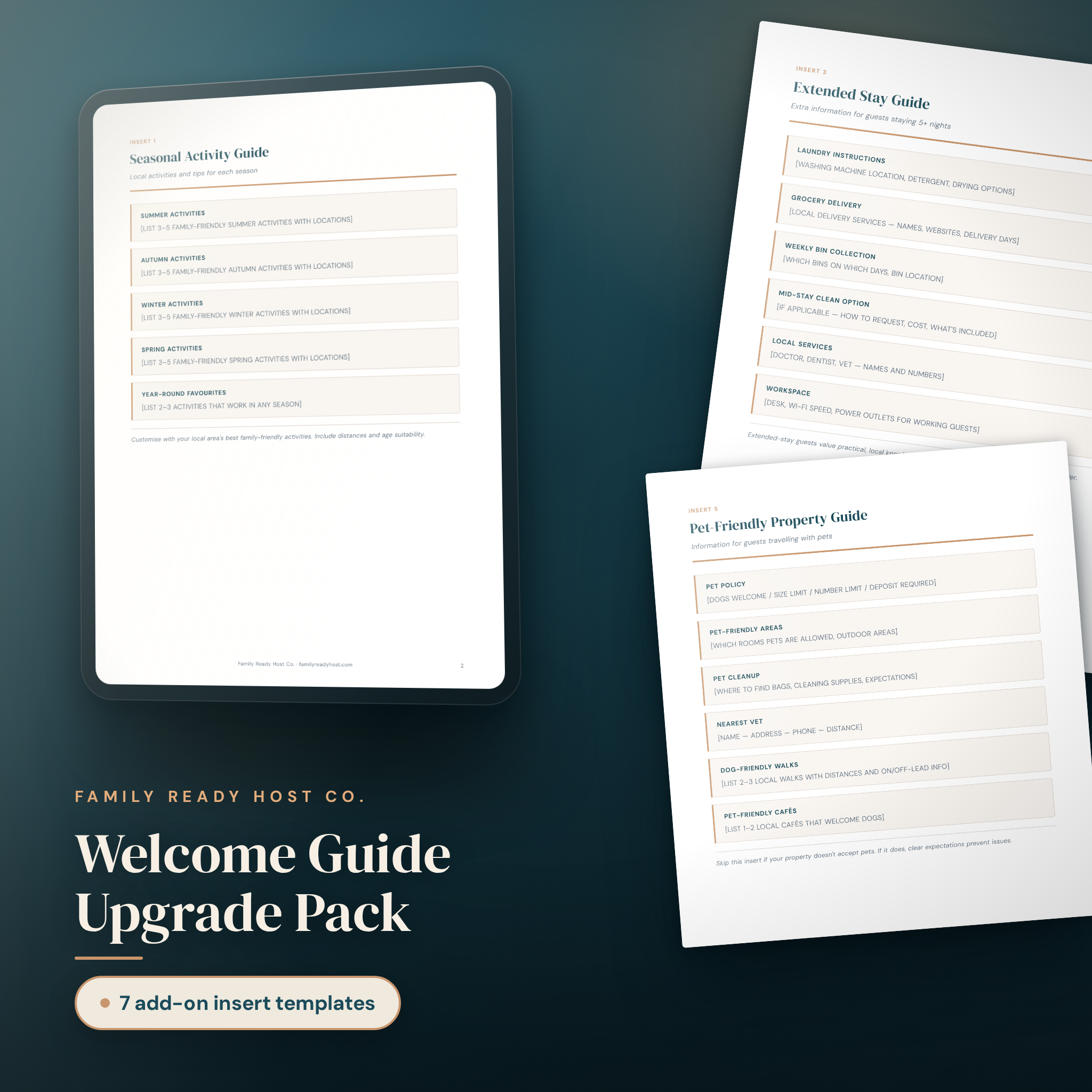 Welcome Guide Upgrade Pack — editable Canva template shown on tablet and in print