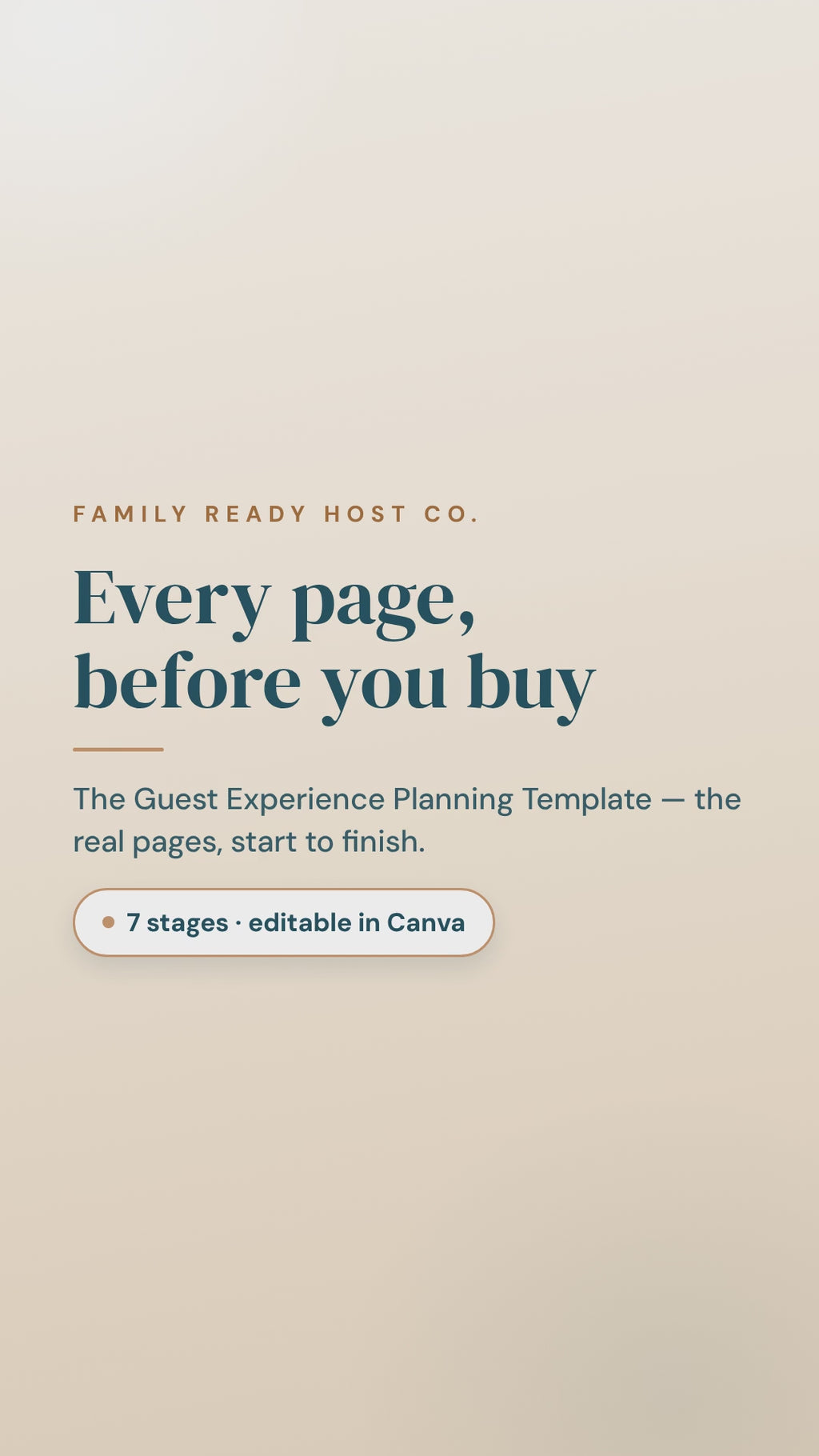 Every page of the Guest Experience Planning Template, scrolling through all seven stages of the guest journey, with captions