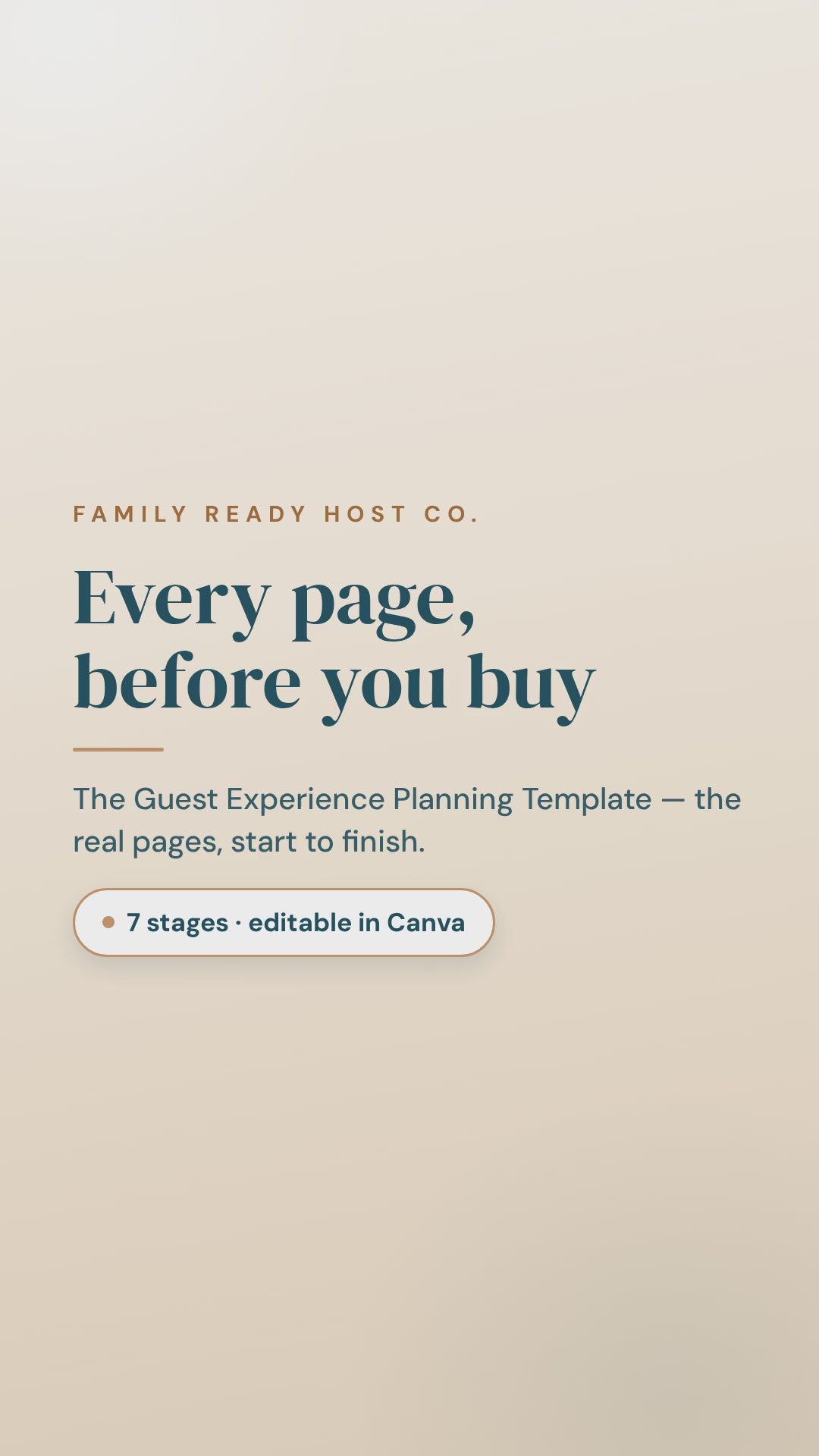 Every page of the Guest Experience Planning Template, scrolling through all seven stages of the guest journey, with captions