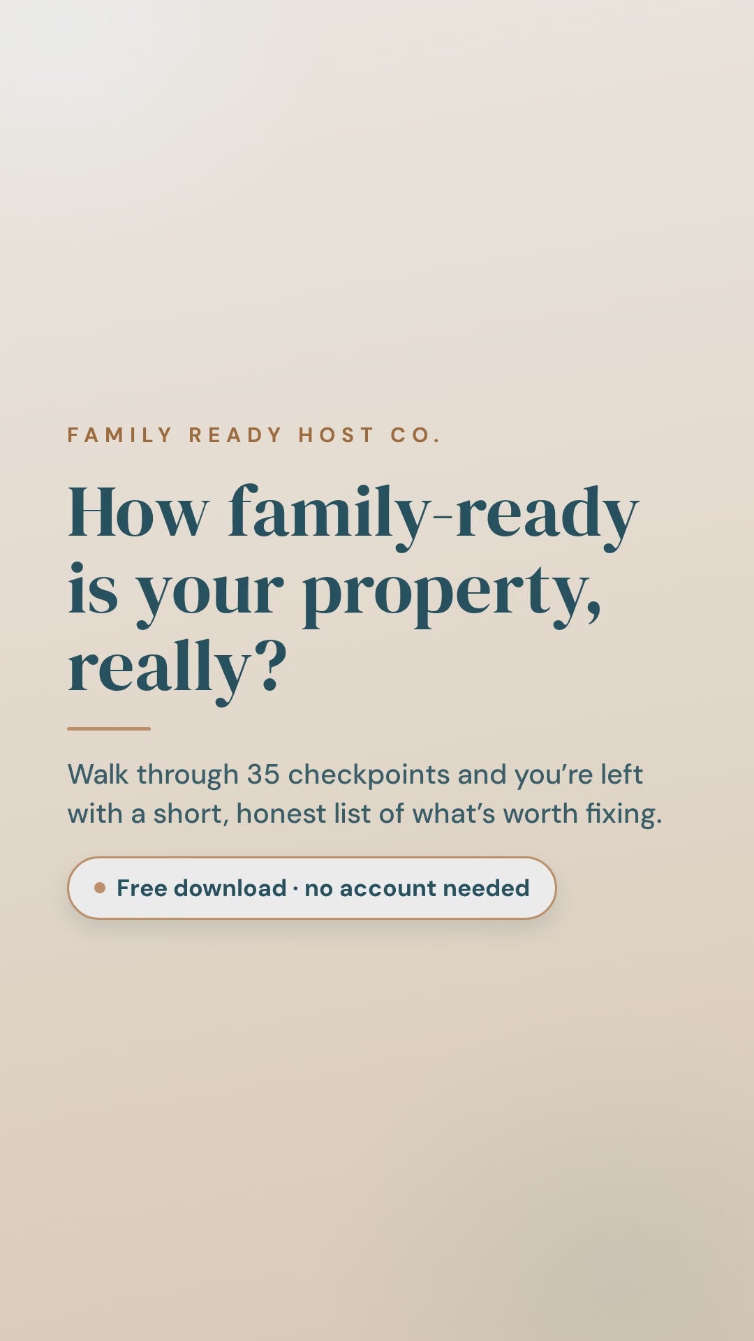 Real pages from the free Family-Friendly Welcome Guide Checklist, scrolling with captions